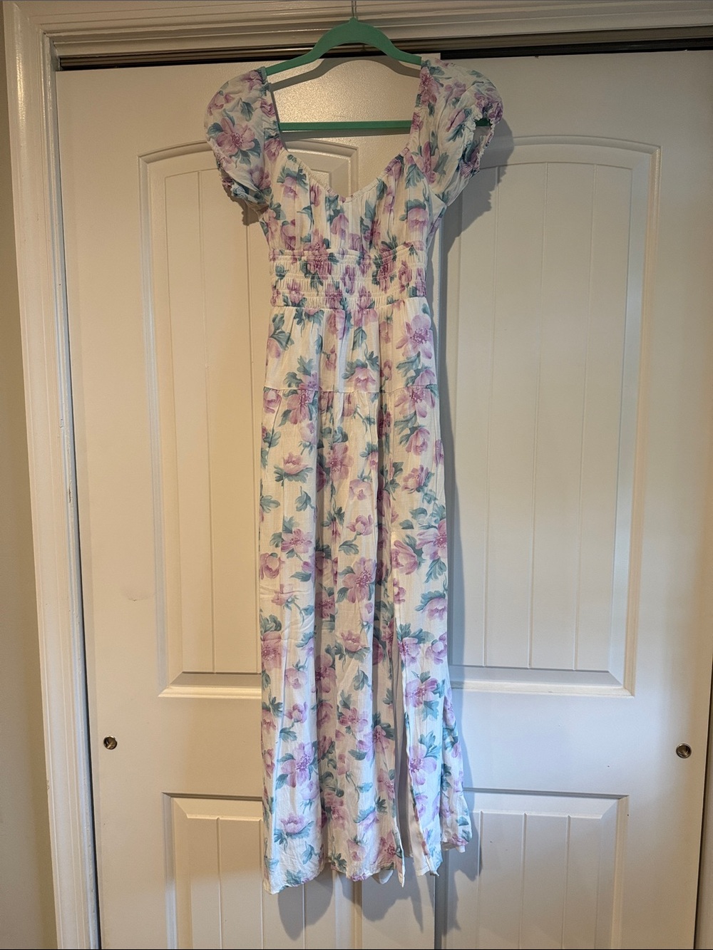 Hollister White Maxi Dress with Lavender Floral Print